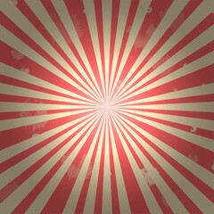 Vintage circus background with grunge effect. Background with red and beige stripes and focus on the center