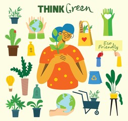 Vector illustration ECO backgrounds of Concept of green eco energy and quote Save the planet, Think green and Waste recycle