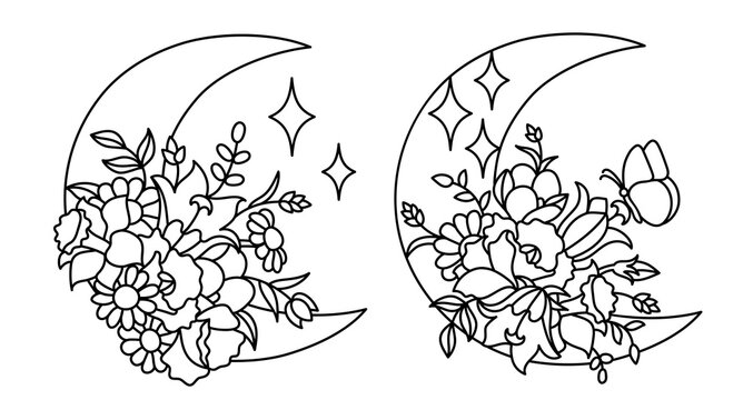 Wildflowers in a hand drawn line art style.