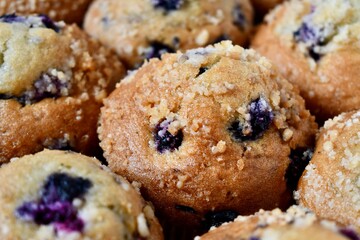 Full frame of blueberry muffins 