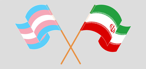 Obraz premium Crossed and waving flags of transgender pride and Iran