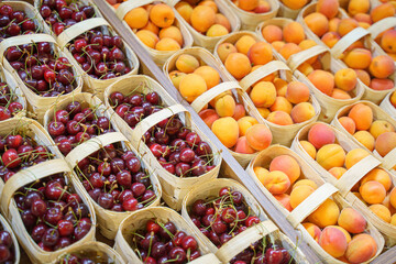 market, fresh fruit tray, apricots, cherry