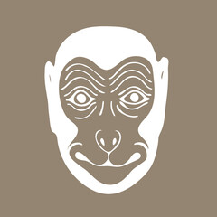 Vector image of traditional Japanese theater mask Saru, monkey on brown background