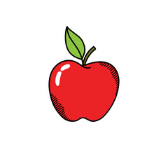 apple doodle icon, vector color line illustration