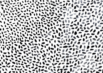 Watercolor dots background. Randomly placed polka dots, hand drawn spots seamless pattern. Scattered big and small circles, points in various sizes. Decorative black and white design tiles. - obrazy, fototapety, plakaty