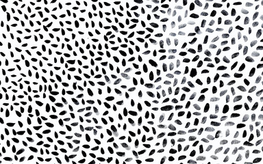 Randomly placed polka dots, hand drawn spots seamless vector pattern. Scattered big and small circles, points in various sizes. Background. Decorative black and white design tiles.