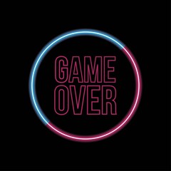 Vector Illustration word Game Over - Play Again in cyber noise glitch design. For games, banners, web pages. Three color half-shifted letters effect