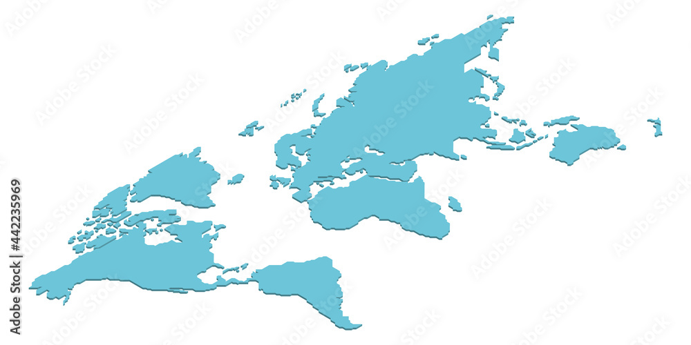 Wall mural isometric map of world. blue land silhouette on white background. 3d vector illustration - Wall murals