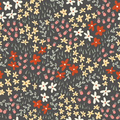 small colorful floral vector art, illustration in dark background seamless pattern print. Great for wedding, stationeries, wrapping paper, floral background, garden, seasonal event projects. Surface