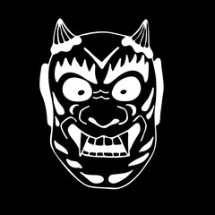 Vector image of an traditional Japanese theater demon Oni mask  on a black background