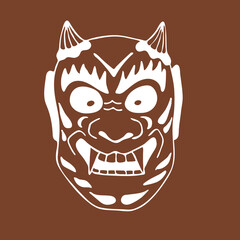 Vector image of an traditional Japanese theater demon Oni mask  on a brown background