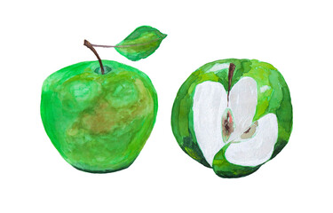 Watercolor green apples isolated on white background.
