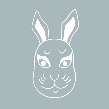 Vector image of an traditional Japanese theater rabbit mask on gray background