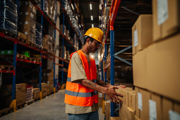 Male worker doing his job in warehouse