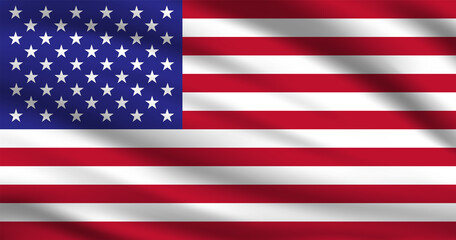 Waving American Flag Vector. Flag of America with Realistic Waving Fabric Texture Effect.