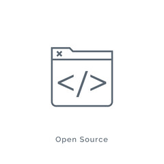 Open source code icon. Software vector open source line flat background