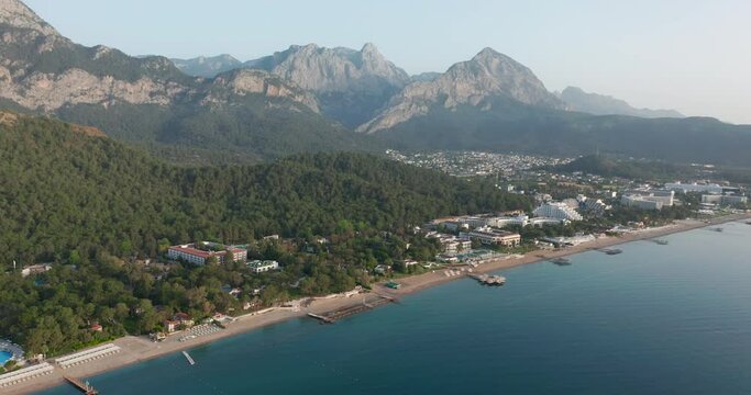Landscape of the Kemer resort town and beautiful mountains in Antalya province, Turkey.