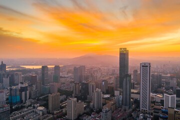 Fototapeta na wymiar Skyline of Nanjing City at Sunrise in Summer