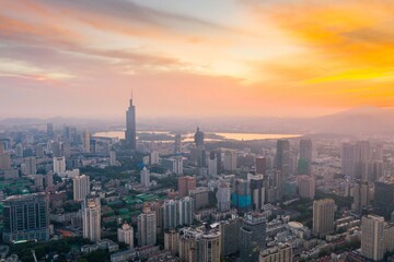 Skyline of Nanjing City at Sunrise in Summer