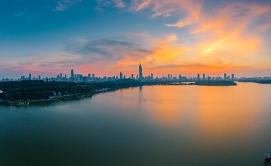 Fototapeta premium Skyline of Nanjing City at Sunset in Summer