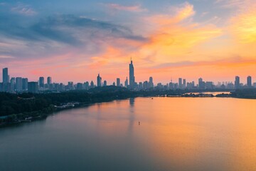 Skyline of Nanjing City at Sunset in Summer