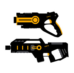 Naklejka premium Laser tag gun game icon. Vector laser tag futuristic logo weapon