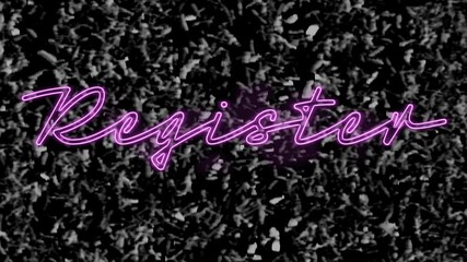 Animation of purple neon text, register, on monochrome grass background - Powered by Adobe