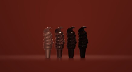 Artistic chocolate and ice cream. Cream and ice cream shapes in chocolate hues