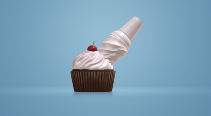 Artistic cream and ice cream. Cream and ice cream shapes in cupcake tones on blue background