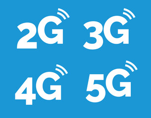 5g icon, 4g logo on blue. 2g network vector technology 3g icon