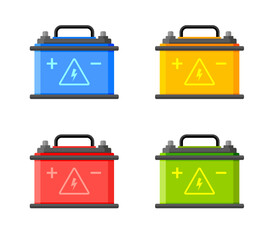 Car battery flat icon. Electric accumulator charger. Battery power vehicle energy generator car