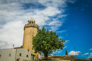 Church and castle tower of Freixo de Espada a Cinta - Portugal. Natural Park of Douro International - Portugal
