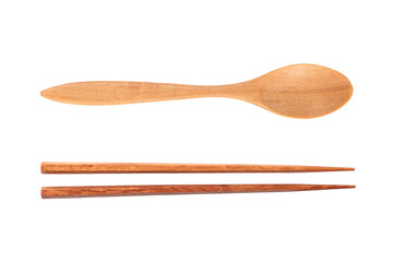 Wooden spoon and fork isolated on white