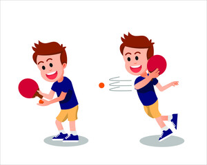 Some poses of a boy while playing table tennis