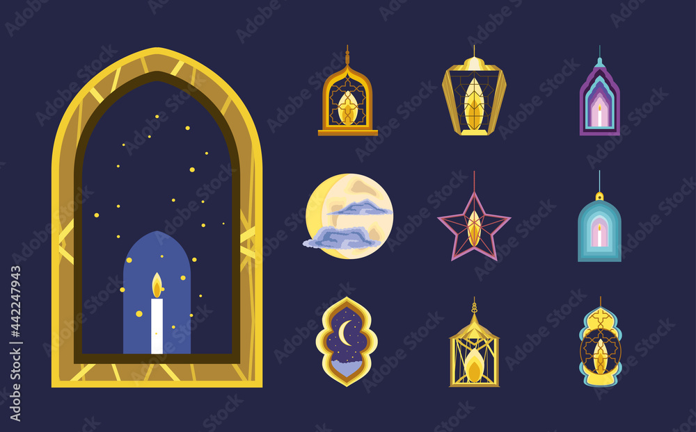 Wall mural arabian lantern icon collection