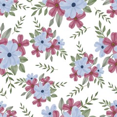 seamless pattern of pink and blue flower for fabric design