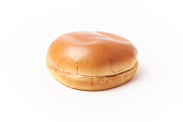 Hamburger buns isolated on white, fresh bread used to make fast food
