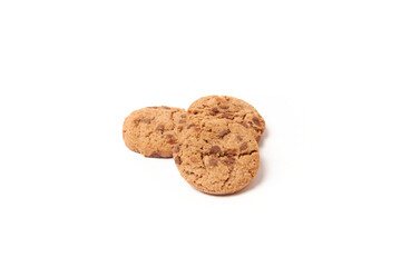 Chocolate cookies homemade isolated on white, delicious snack studio photography
