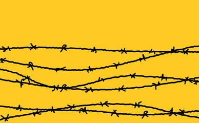 Barbed wire vector fence barbwire border chain. Prison line war barb background metal silhouette