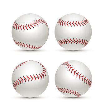 Baseball ball isolated white icon. Softball set vector base ball equipment illustration