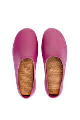 Title: Rubber Pink Boots Shoes, Waterproof polymeric footwear. Autumn gardening at Rain shoes, gumboots.