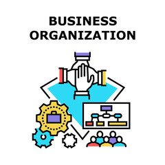 Business Organization Plan Vector Icon Concept. Business Organization Working Process And Management Employees Team, Presentation Strategy Structure. Successful Teamwork Color Illustration