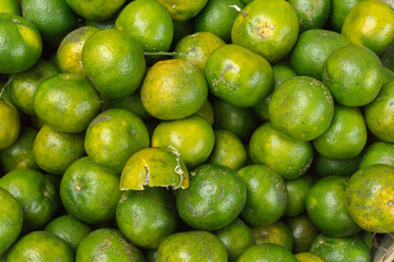 background of a collection of local green oranges from Indonesia