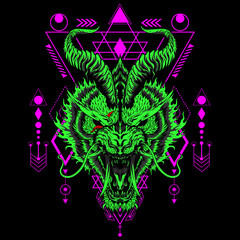 Dark Tiger Illustration with sacred geometry for mascot or e-sport logo