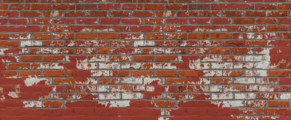 Old White and Red Painted Peeling Brick Wall  Backdrop Panorama 