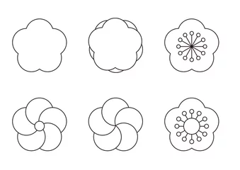 Gordijnen 梅の花の線画セット　和風の花のデザイン　和文様 © taeco