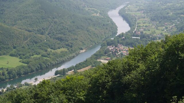 A majestic top view of over mountainy valley.