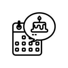 Calendar with cake outline icons. Vector illustration. Editable stroke. Isolated icon suitable for web, infographics, interface and apps.