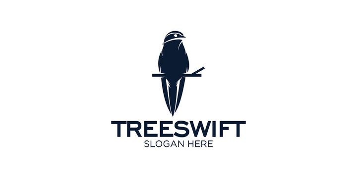 silhouette treeswift bird logo design template