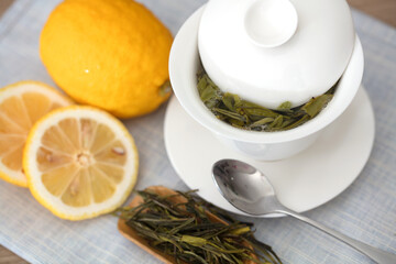 Chinese tureen green tea and sour lemon
